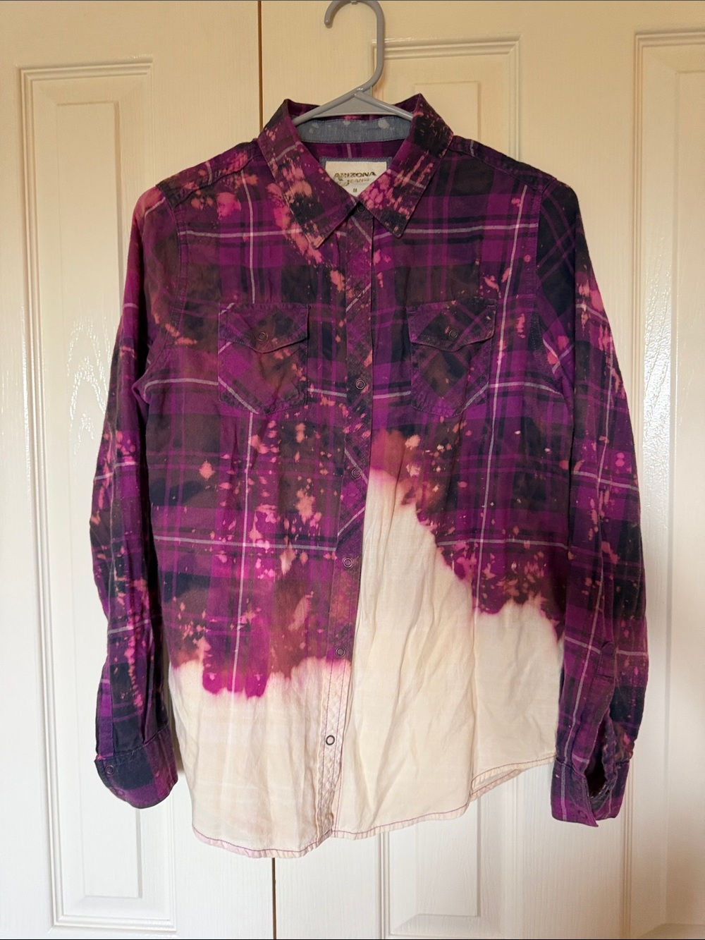 Arizona Jean Company Purple Plaid Bleach-Dip Button-Up Shirt